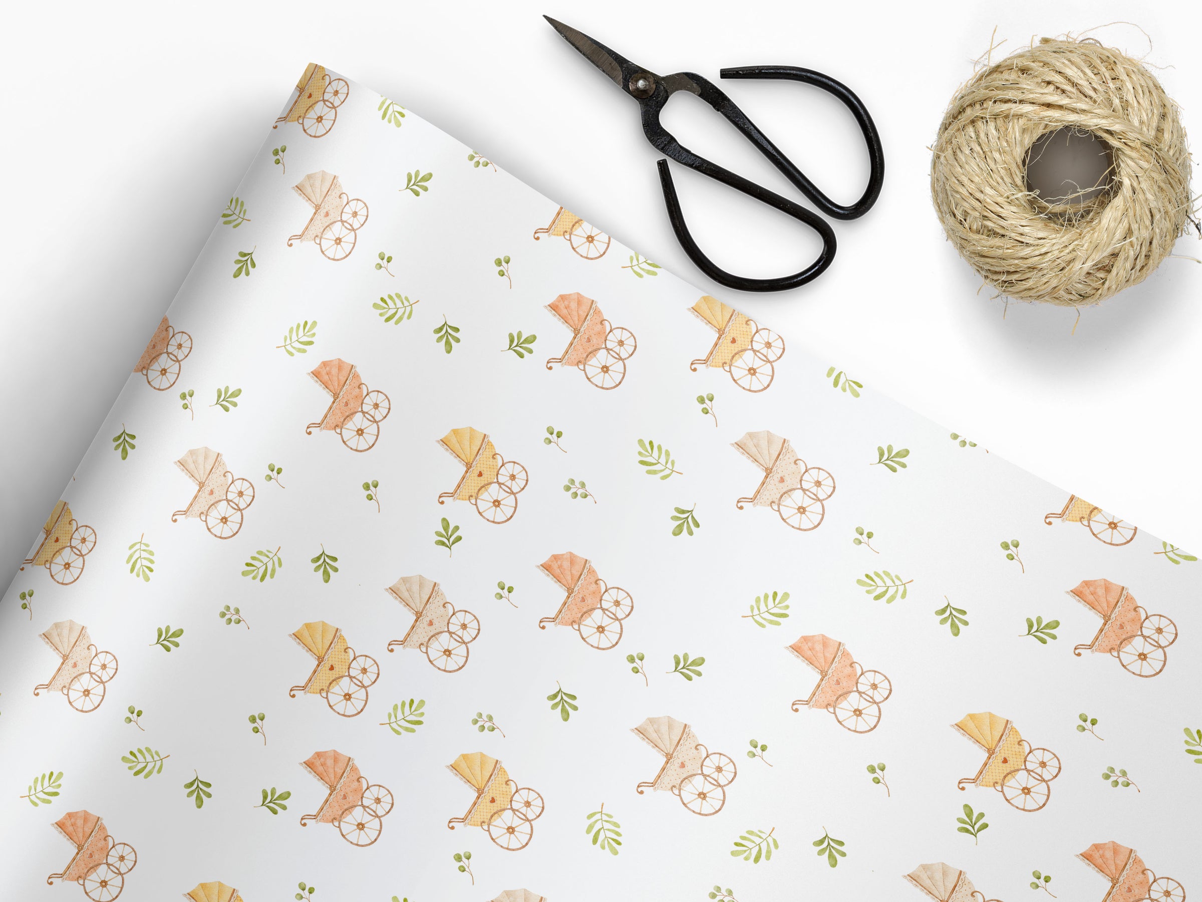 Baby Buggy Shower Wrapping Paper Sheets