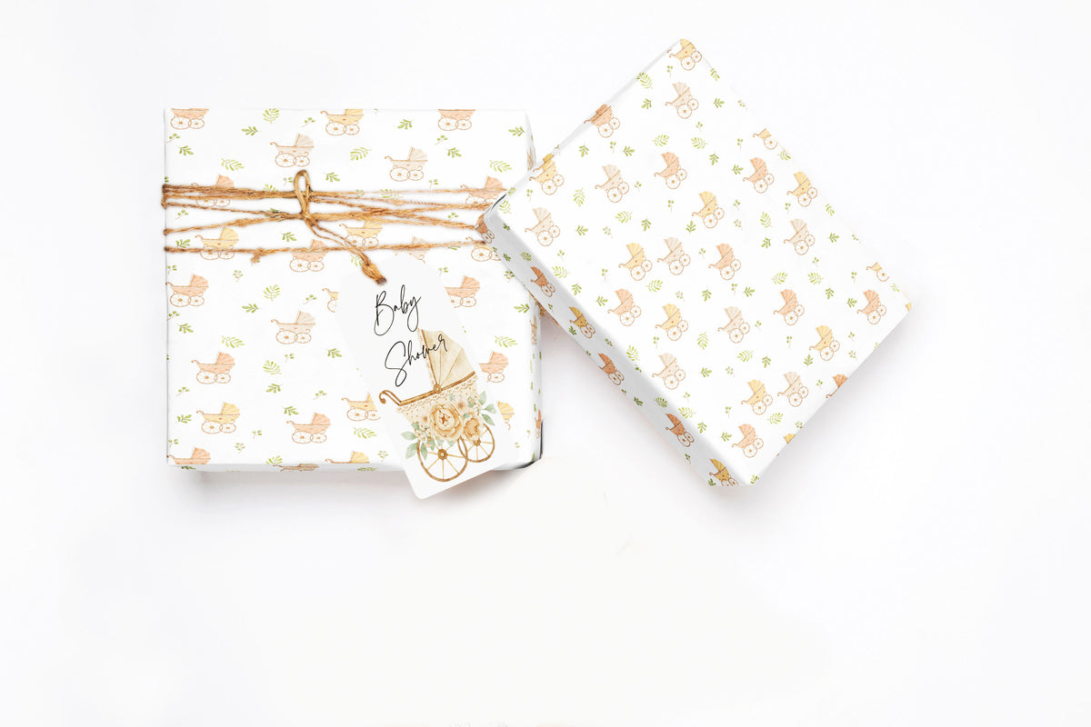 Baby Buggy Shower Wrapping Paper Sheets