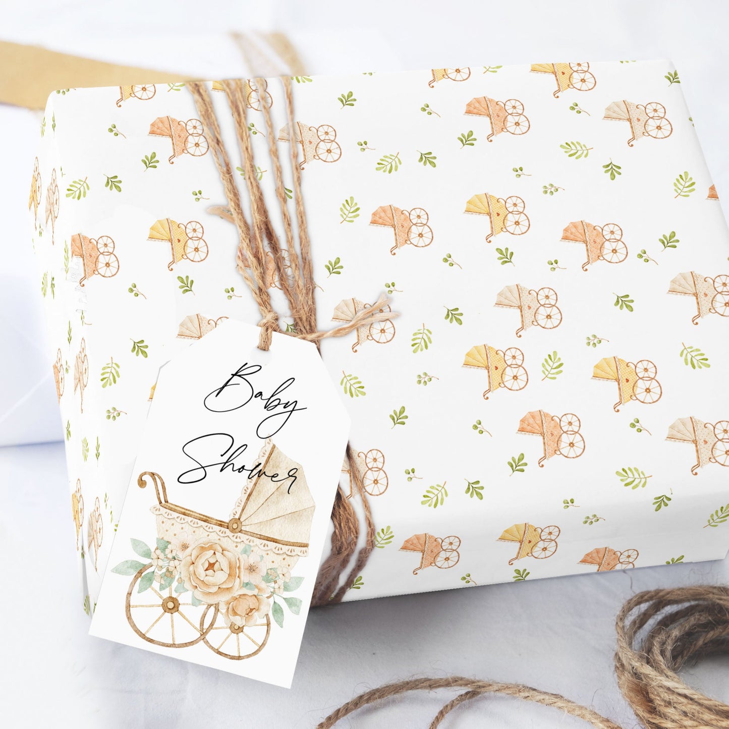 Baby Buggy Shower Wrapping Paper Sheets