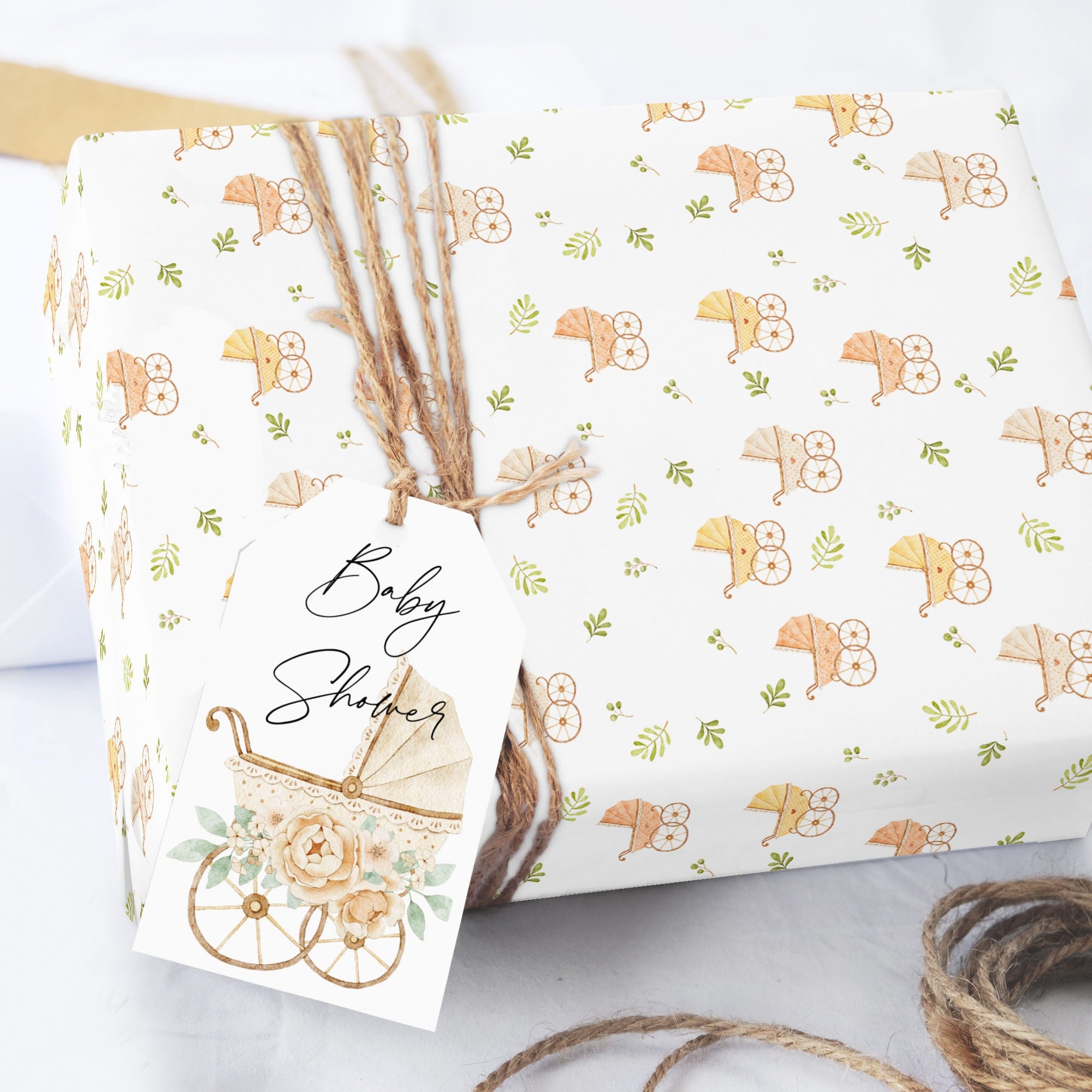 Baby Buggy Shower Wrapping Paper Sheets