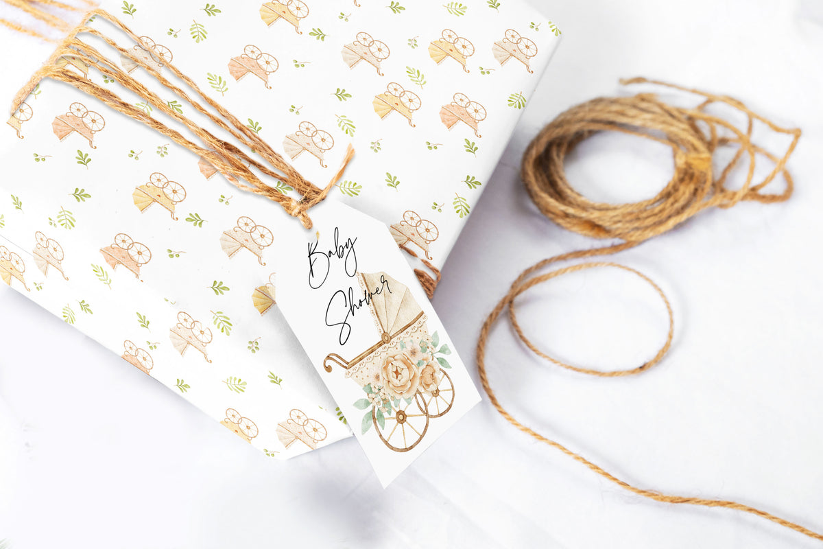 Baby Buggy Shower Wrapping Paper Sheets