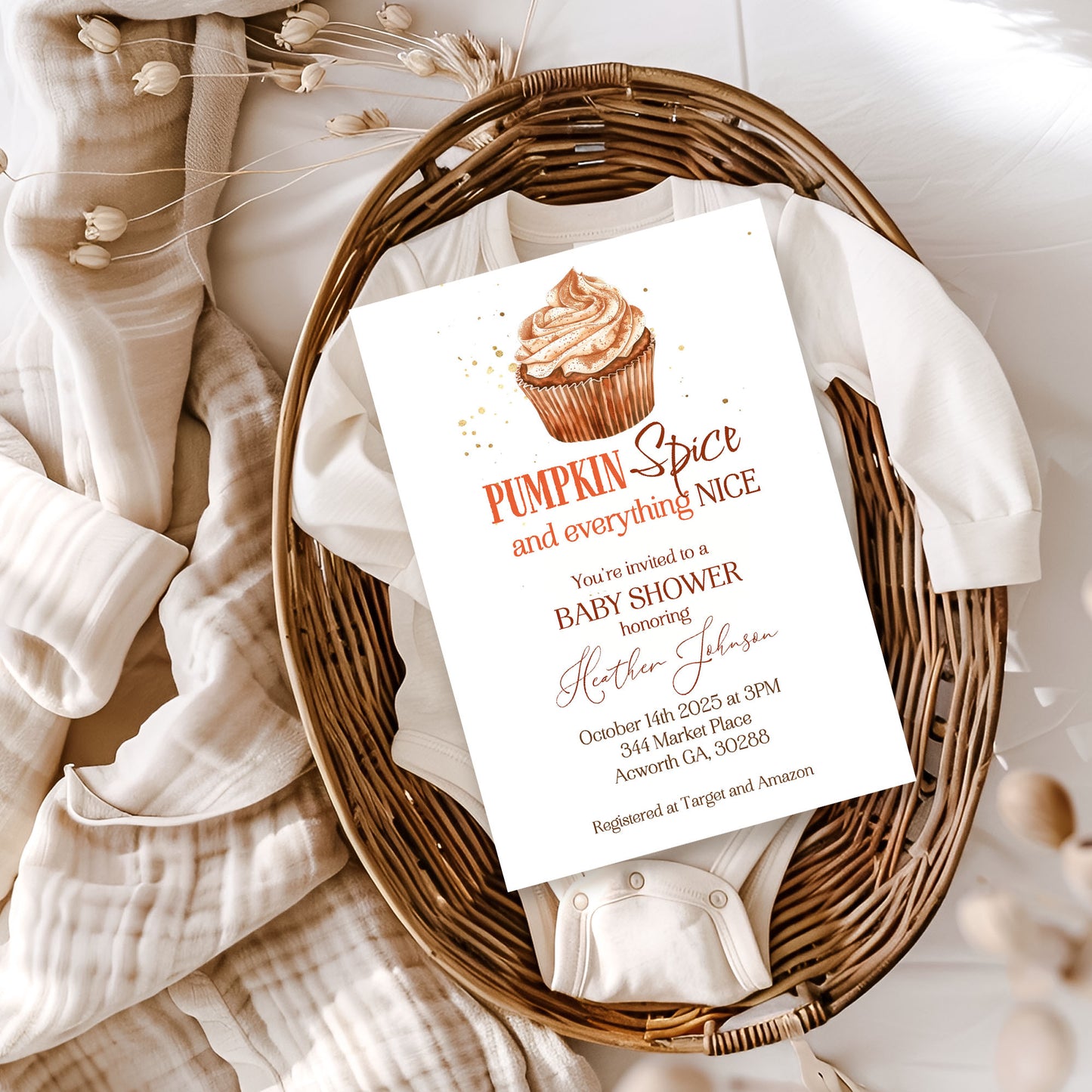 Pumpkin Spice Cupcake Baby Shower Invitation Template Editable Invitation Corjl Digital Download