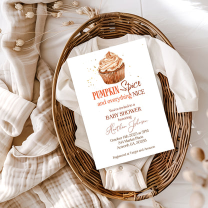 Pumpkin Spice Cupcake Baby Shower Invitation Template Editable Invitation Corjl Digital Download