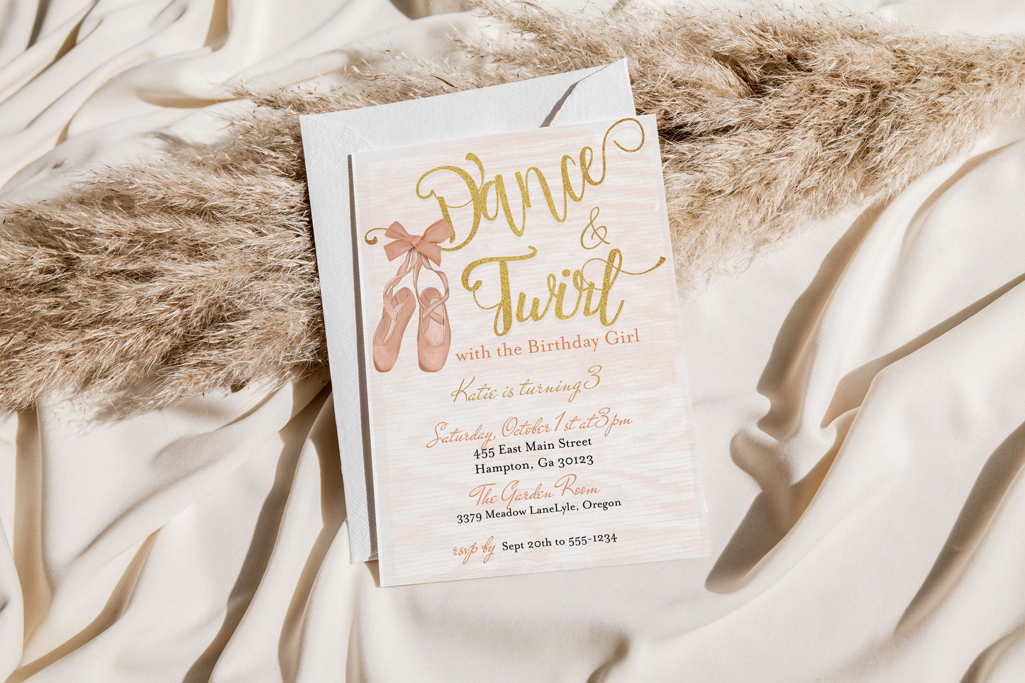 Dance and Twirl Pink Bow Coquette Ballerina Birthday Invitation