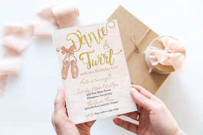 Dance and Twirl Pink Bow Coquette Ballerina Birthday Invitation