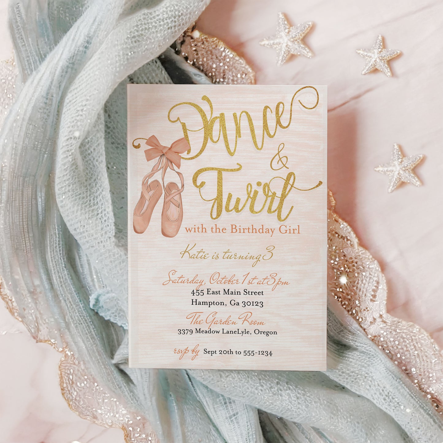 Dance and Twirl Pink Bow Coquette Ballerina Birthday Invitation