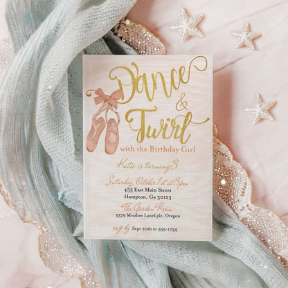 Dance and Twirl Pink Bow Coquette Ballerina Birthday Invitation