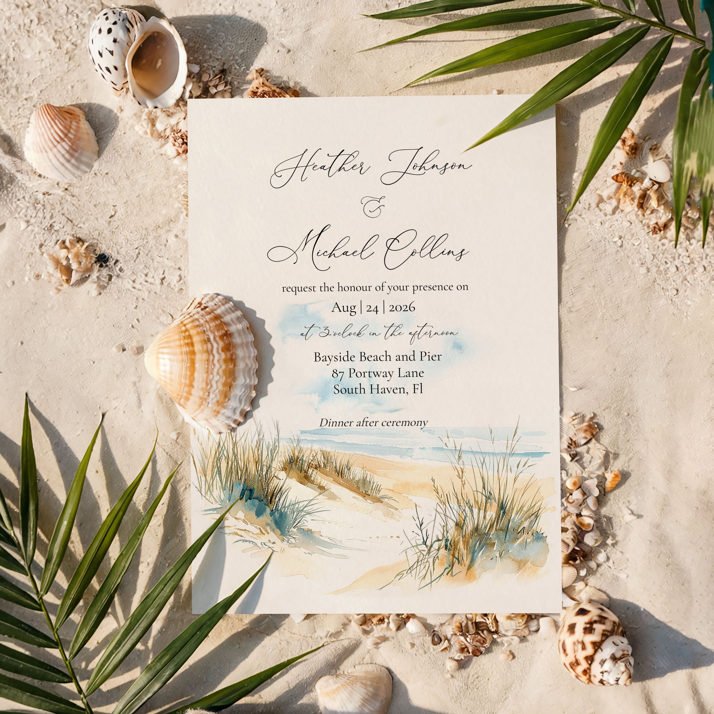 Sandy Beach Destination Wedding Invitation Suite