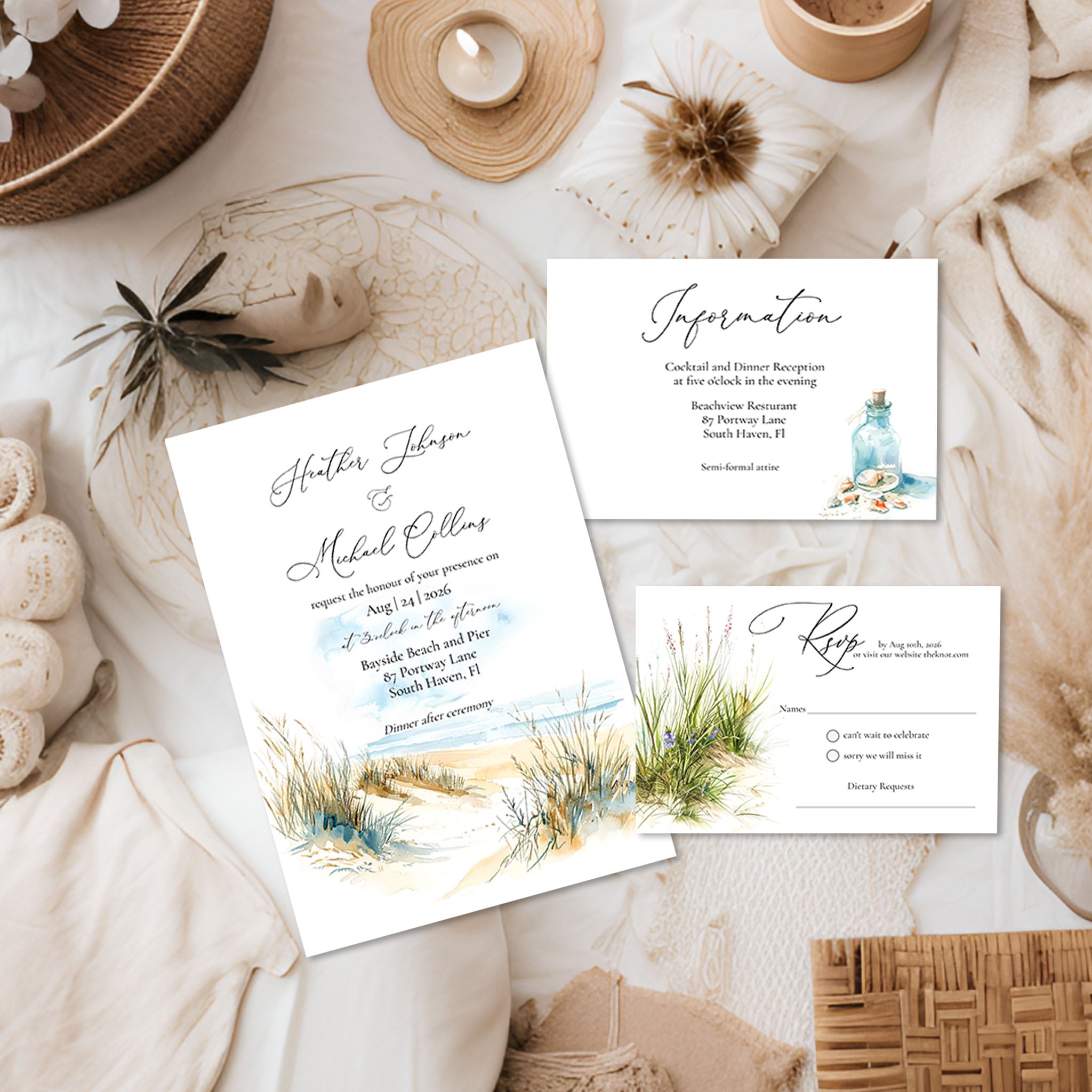 Sandy Beach Destination Wedding Invitation Suite
