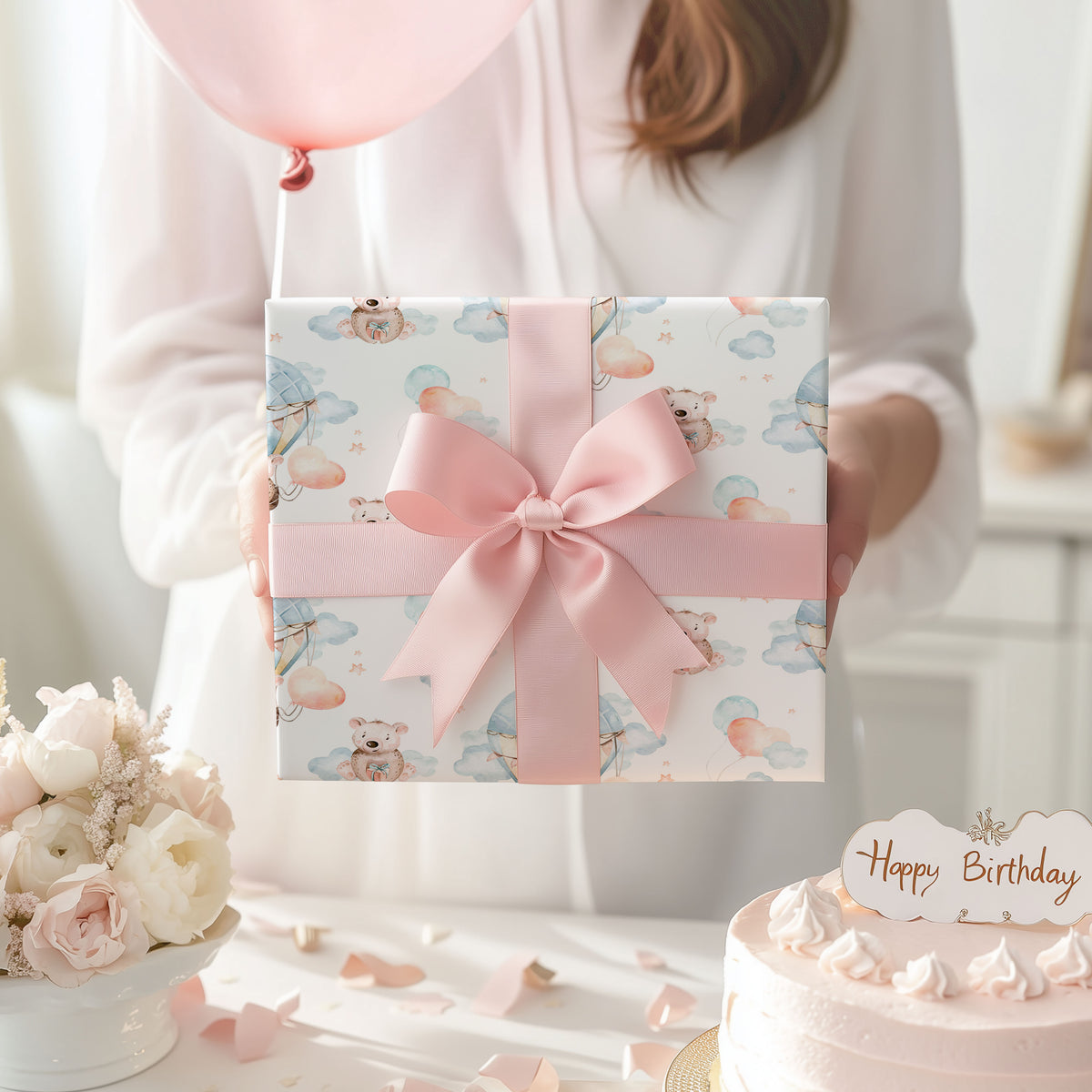 Baby Bear in Hot Air Balloon Wrapping Paper Sheets