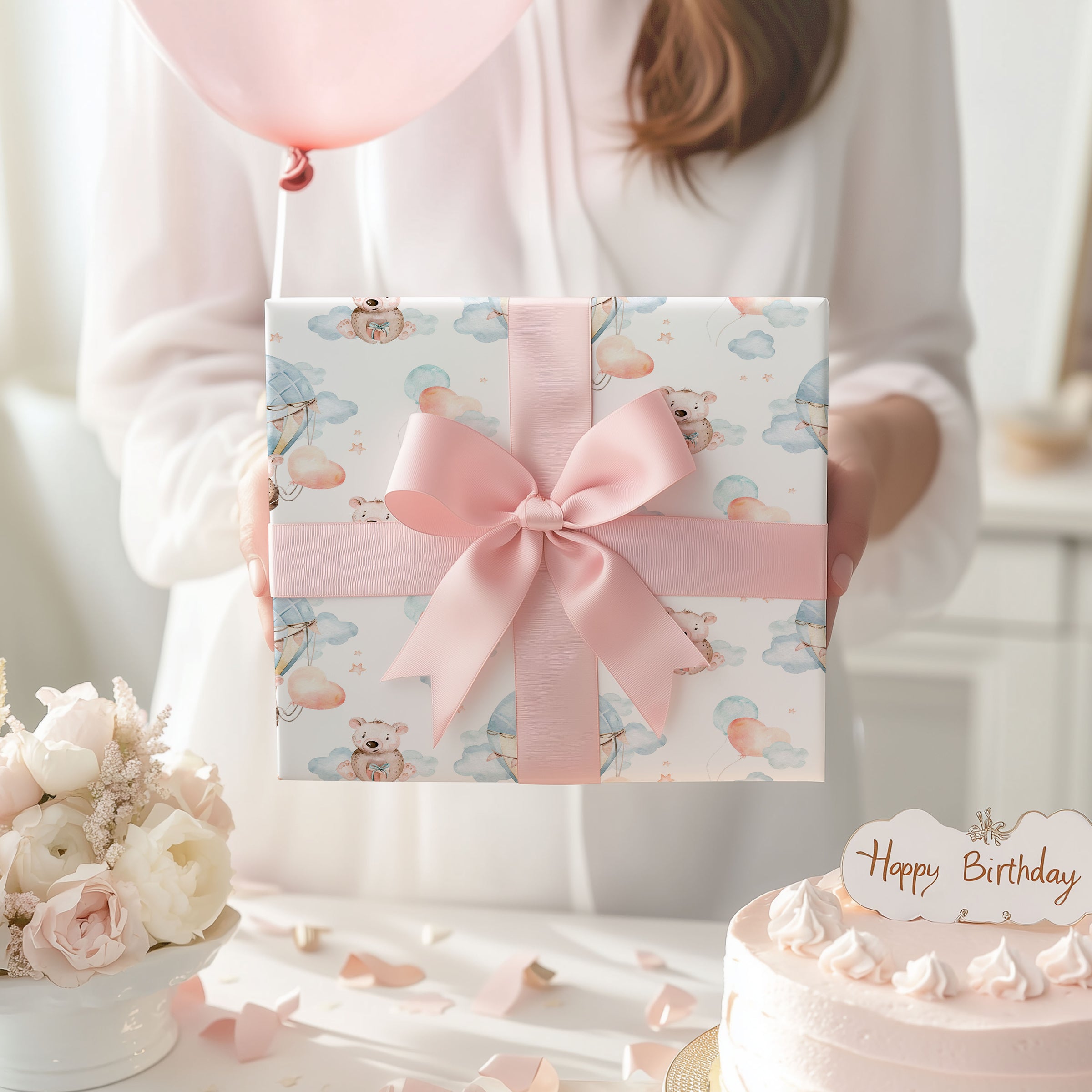 Baby Bear in Hot Air Balloon Wrapping Paper Sheets