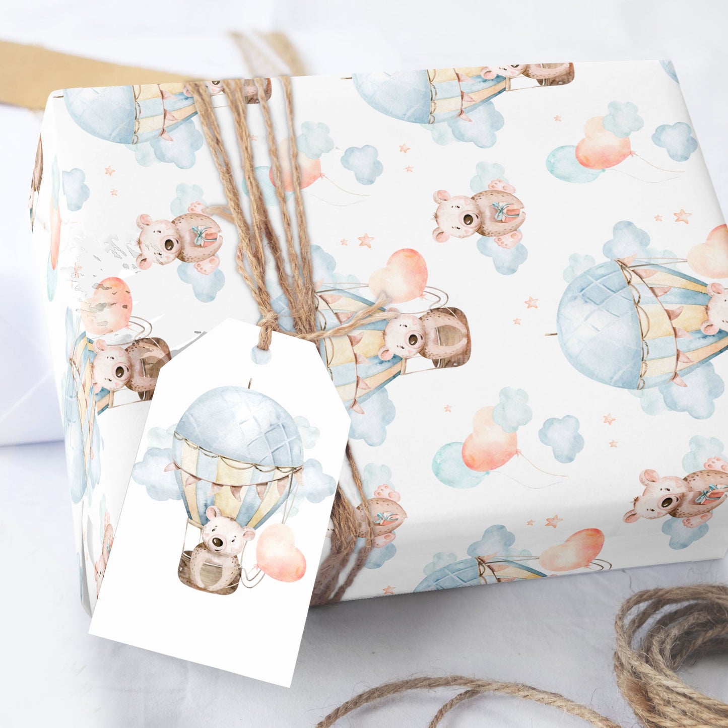 Baby Bear in Hot Air Balloon Wrapping Paper Sheets