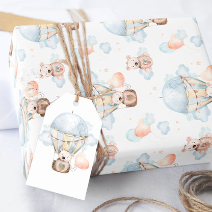 Baby Bear in Hot Air Balloon Wrapping Paper Sheets