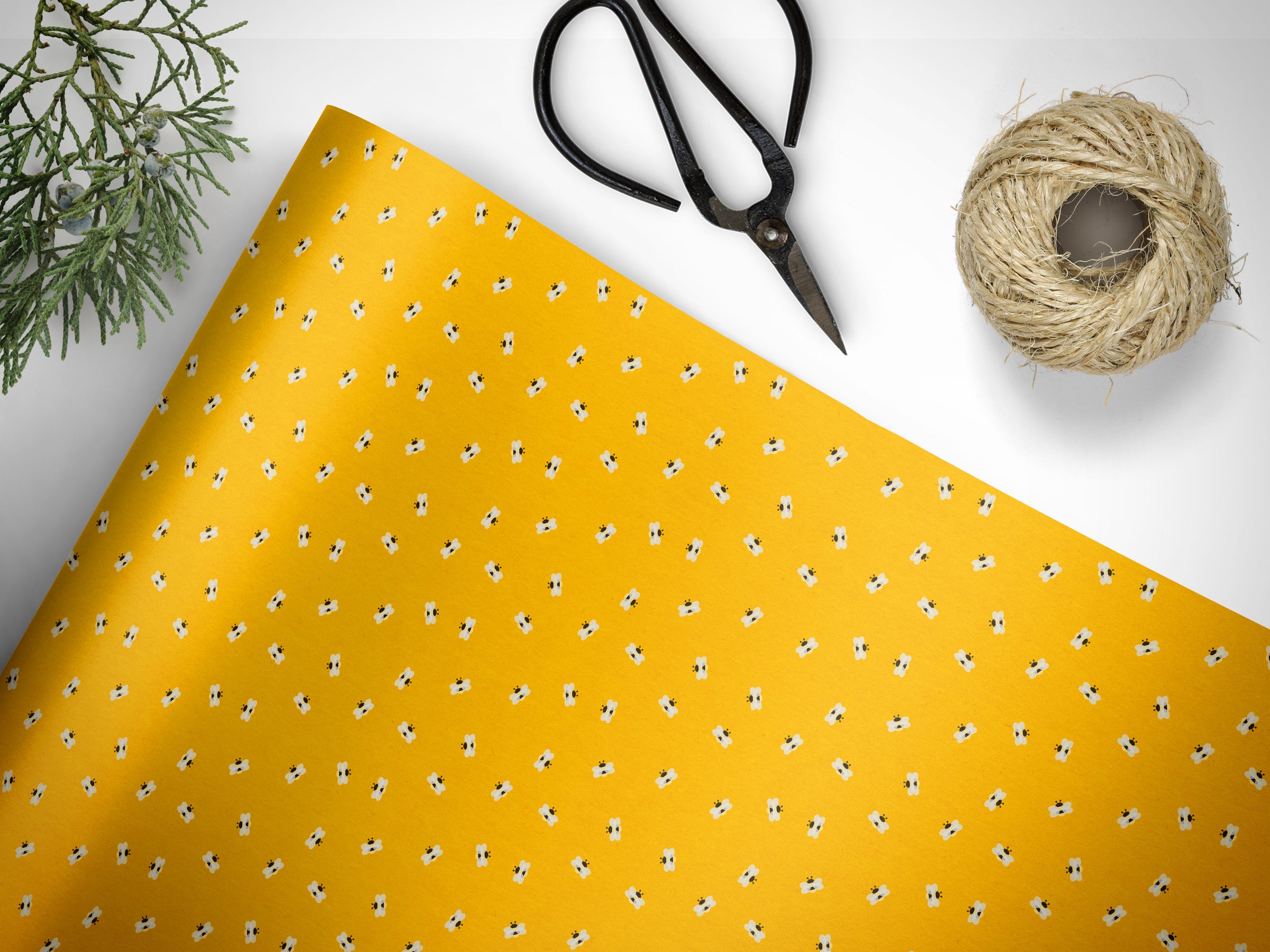 Yellow Honey Bee Wrapping Paper Sheets