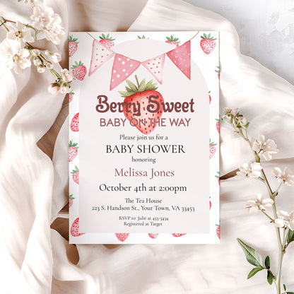 Berry Sweet Baby Shower Invitation Template Editable Invitation Corjl Digital Download