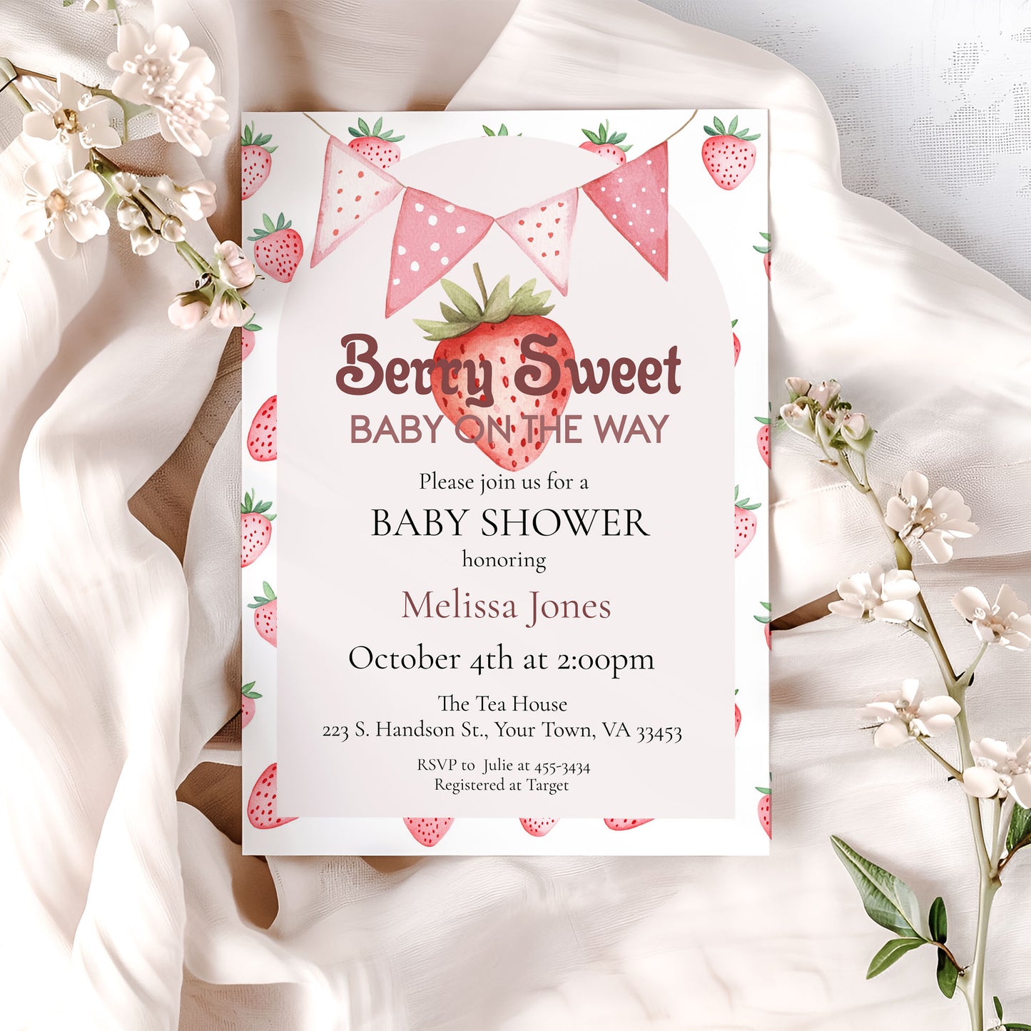 Berry Sweet Pink Girl Baby Shower Invitation