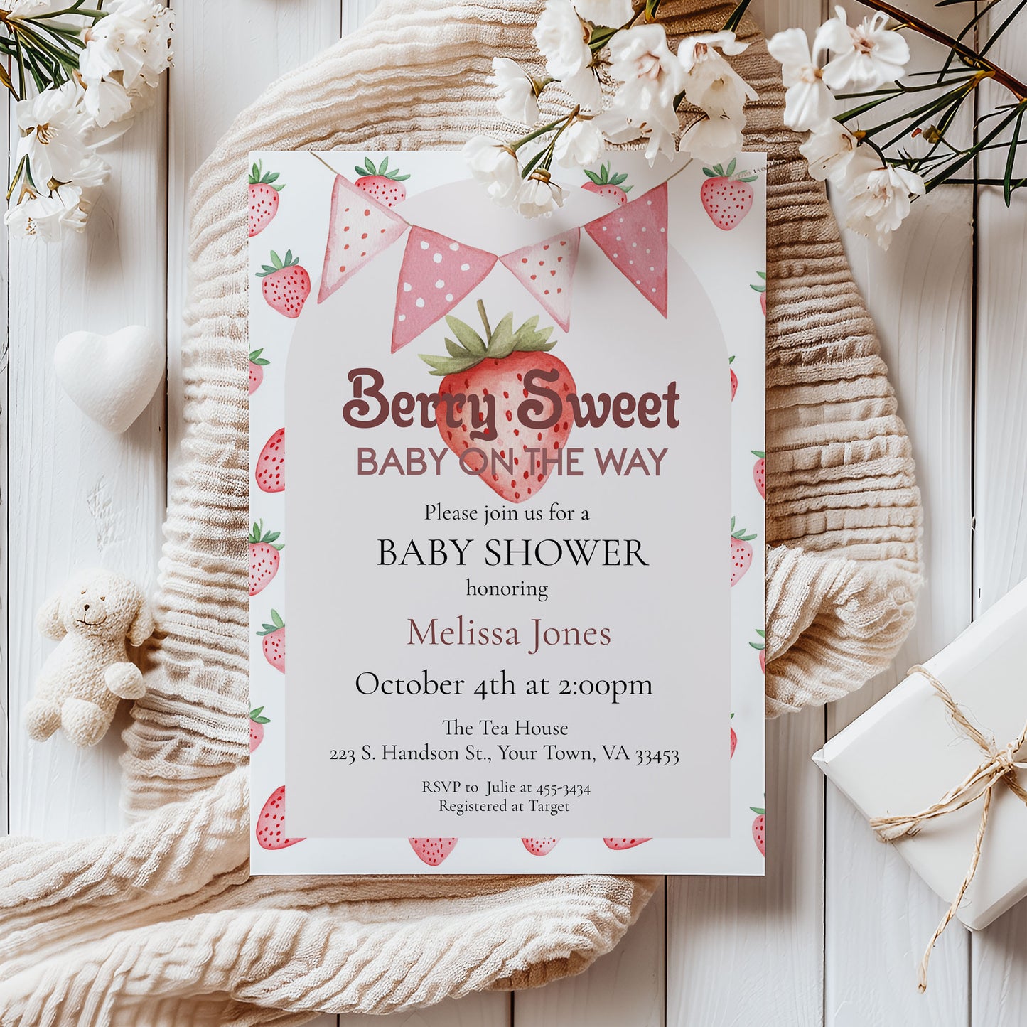 Berry Sweet Baby Shower Invitation Template Editable Invitation Corjl Digital Download