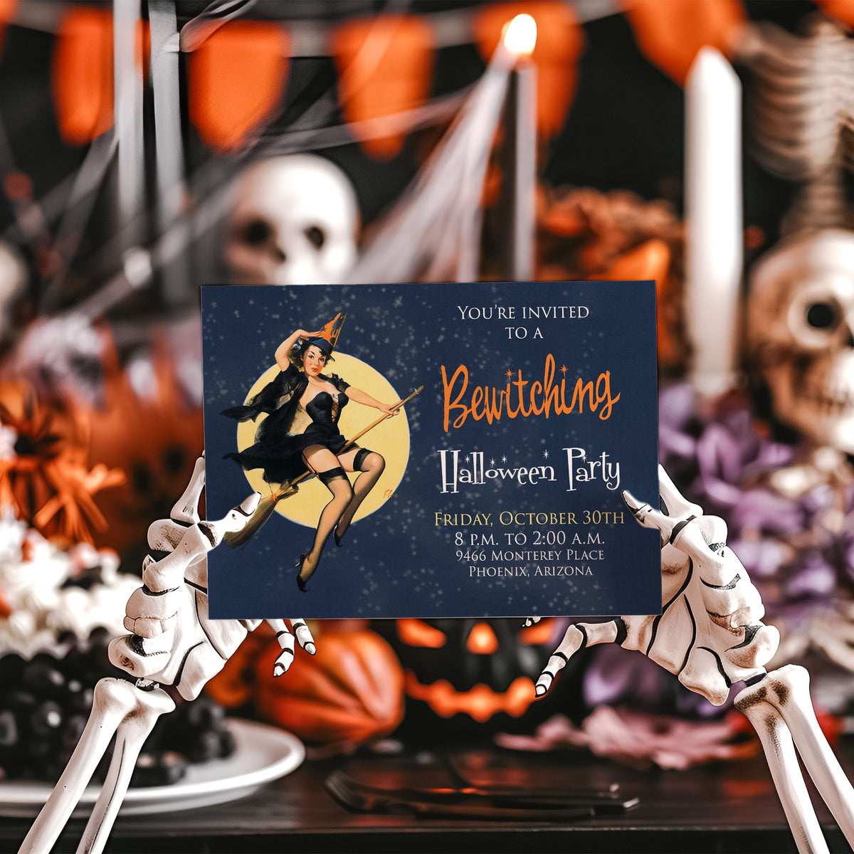 Bewitched Witch Full Moon Halloween Costume Party Invitation Template