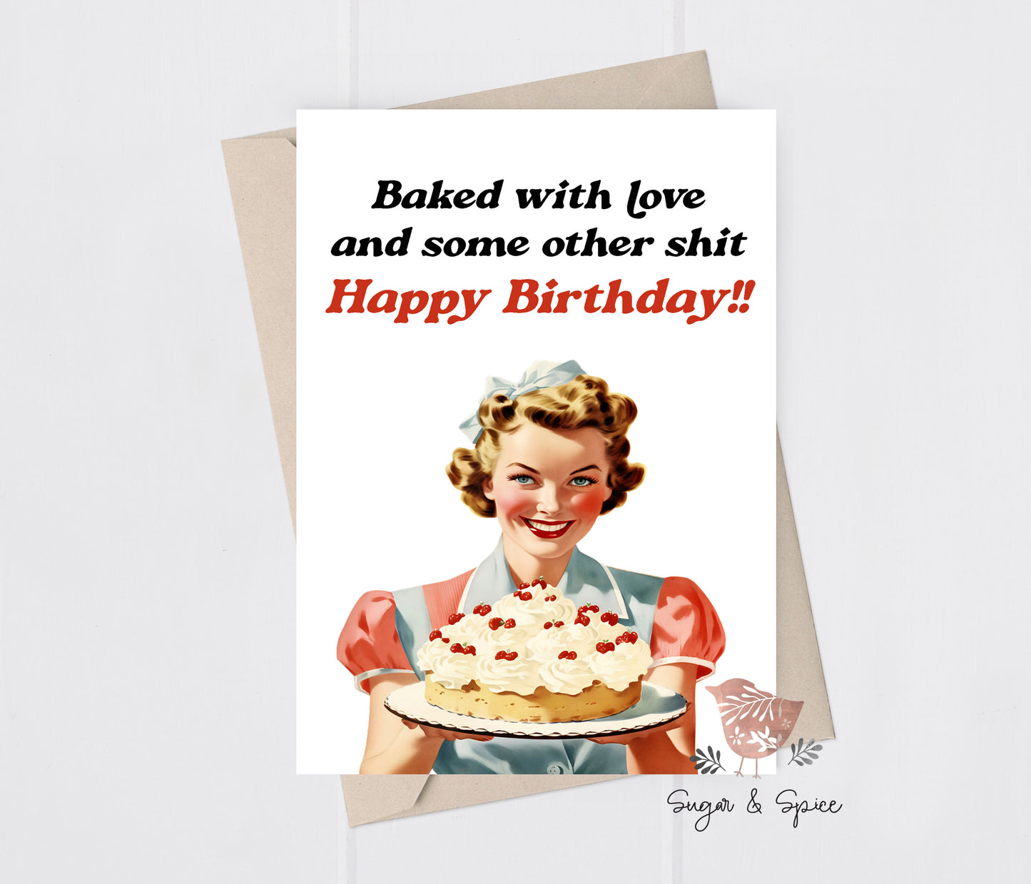 Birthday Cake Baked with Love Folded Blank Greeting Card