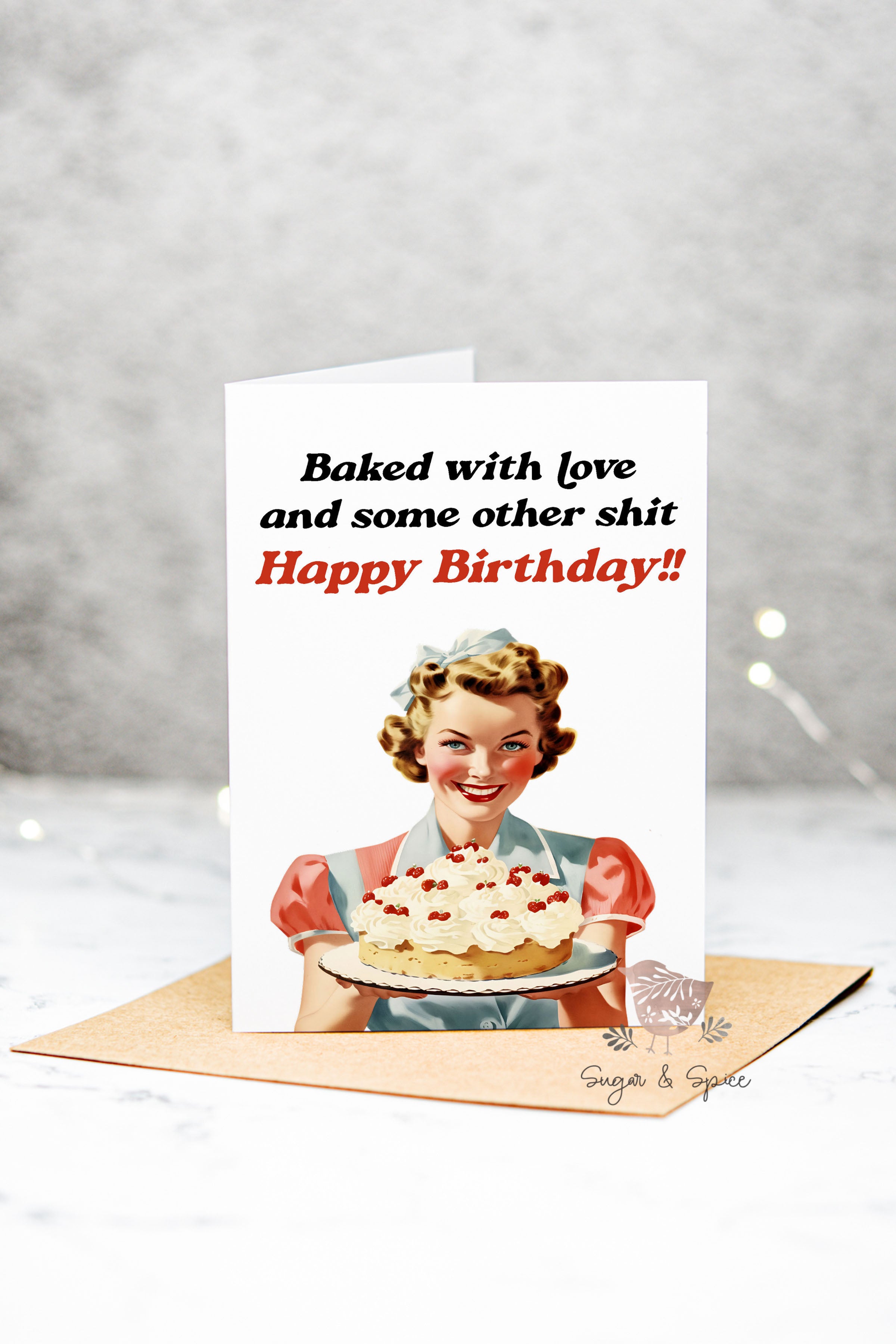 Birthday Cake Baked with Love Folded Blank Greeting Card