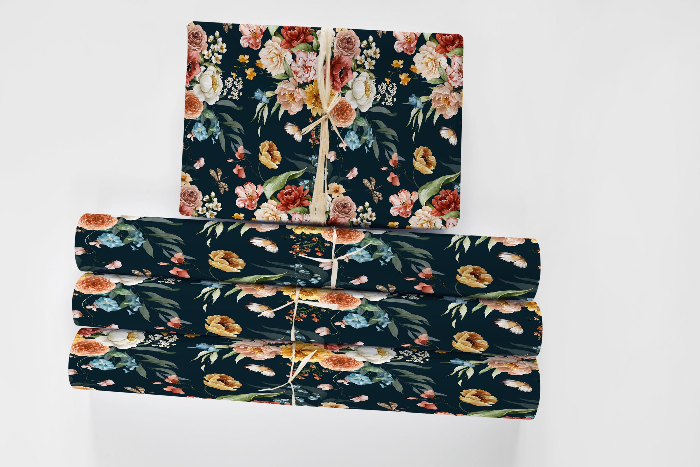 Navy Floral Boho Garden Wrapping Paper