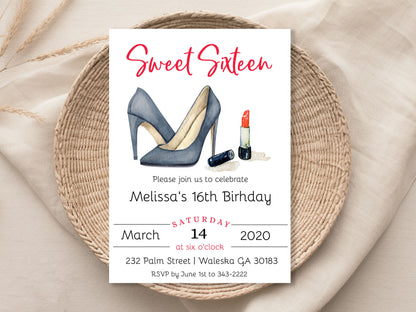 Black Heels Sweet Sixteen Birthday Invitation