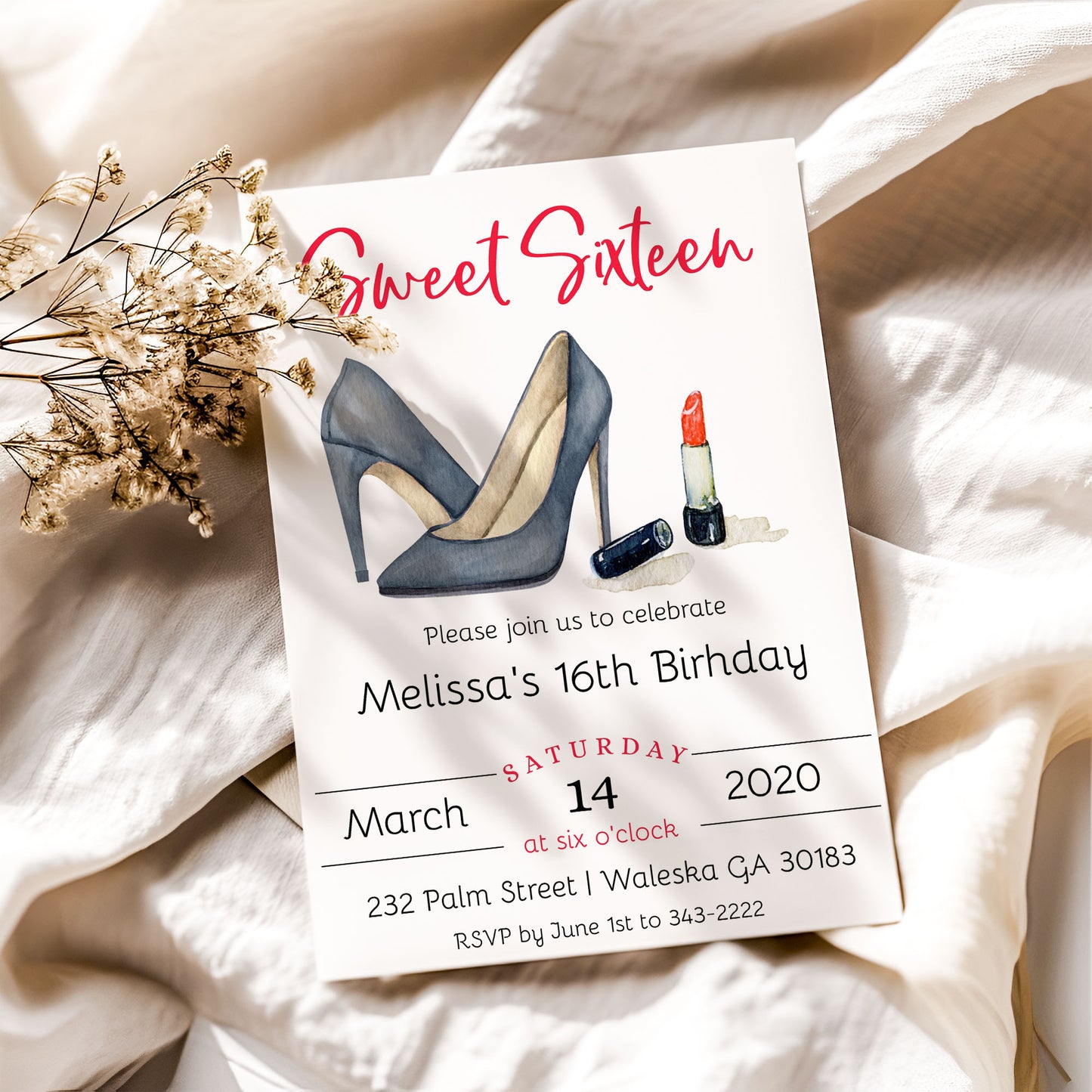 Black Heels Sweet Sixteen Birthday Invitation