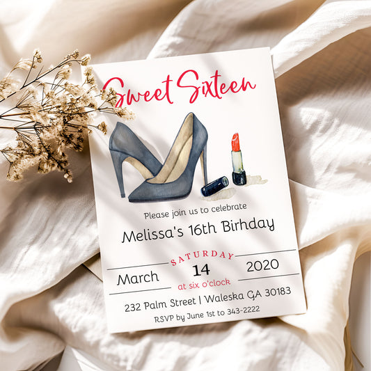 Black Heels Sweet Sixteen Birthday Invitation
