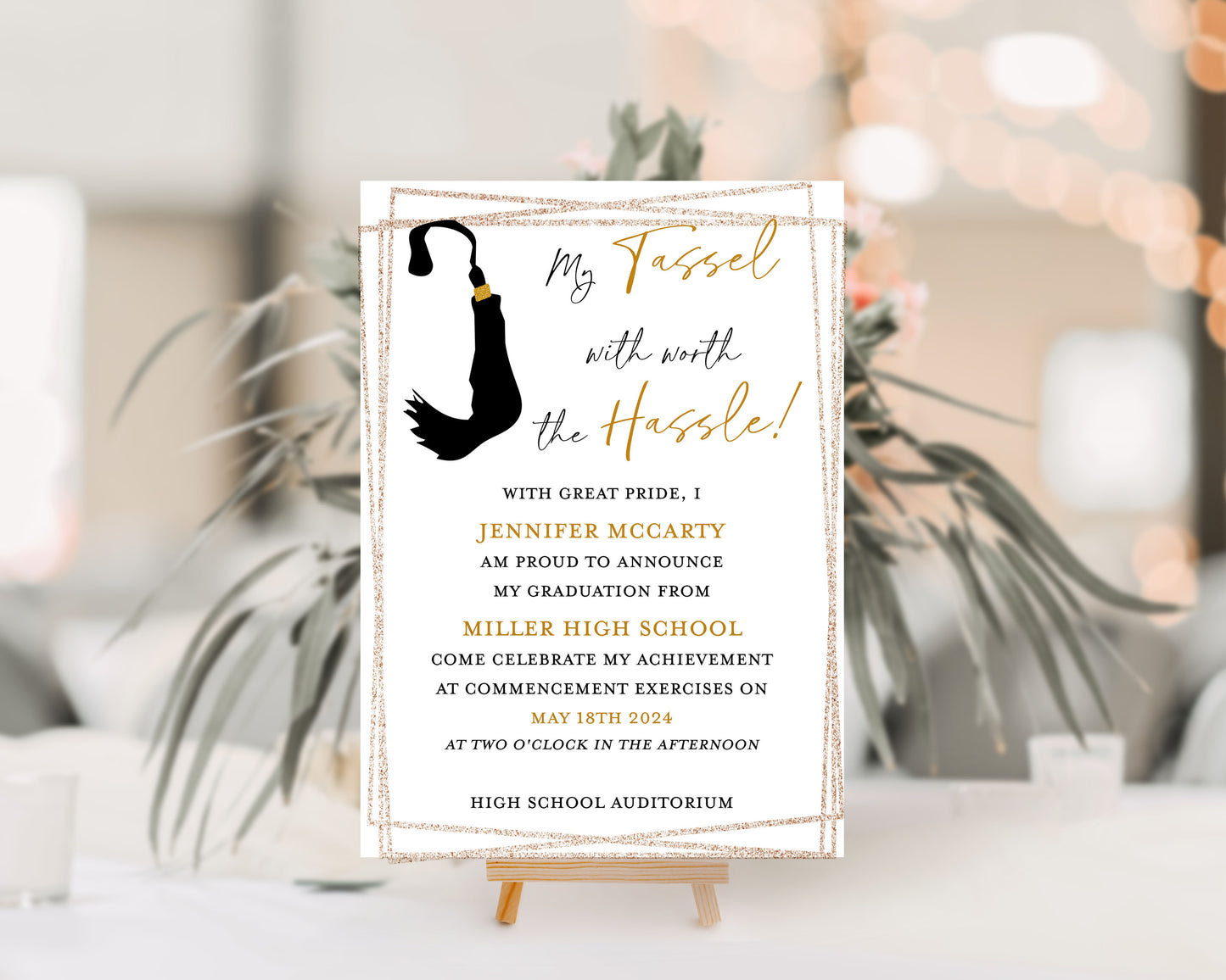 Tassel Black and Gold Graduation Invitation Template Editable Invitation Corjl Digital Download