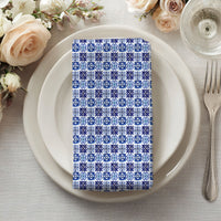 Blue Tile Pattern Cloth Napkin Set (4) — Vintage Mediterranean Dinner Napkins