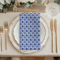 Blue Tile Pattern Cloth Napkin Set (4) — Vintage Mediterranean Dinner Napkins