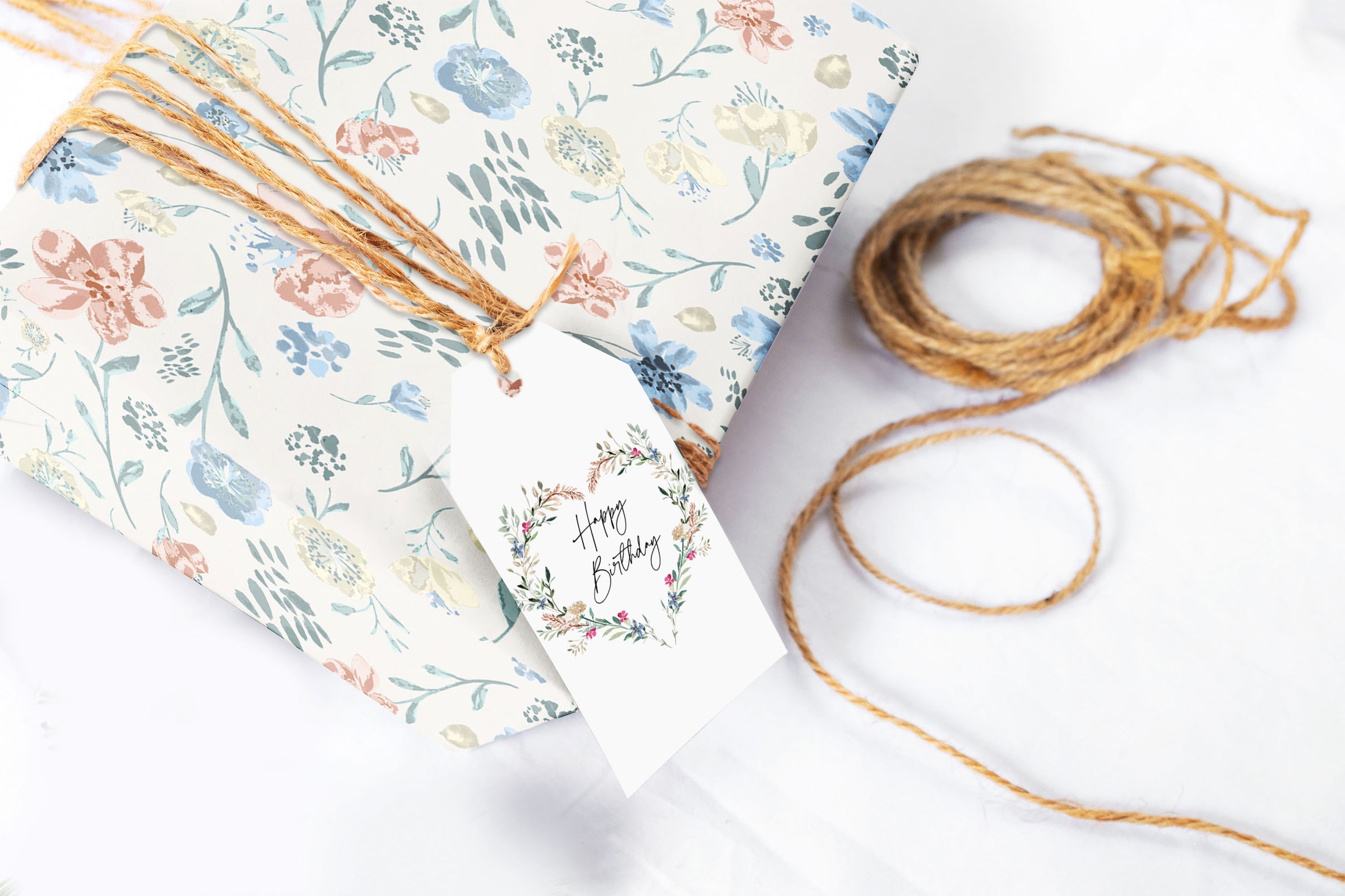 Blue and Pink Floral Wrapping Paper