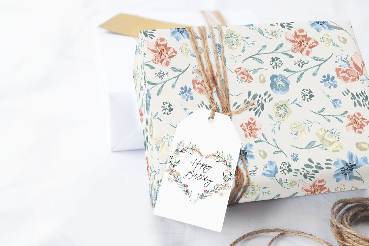 Blue and Pink Floral Wrapping Paper