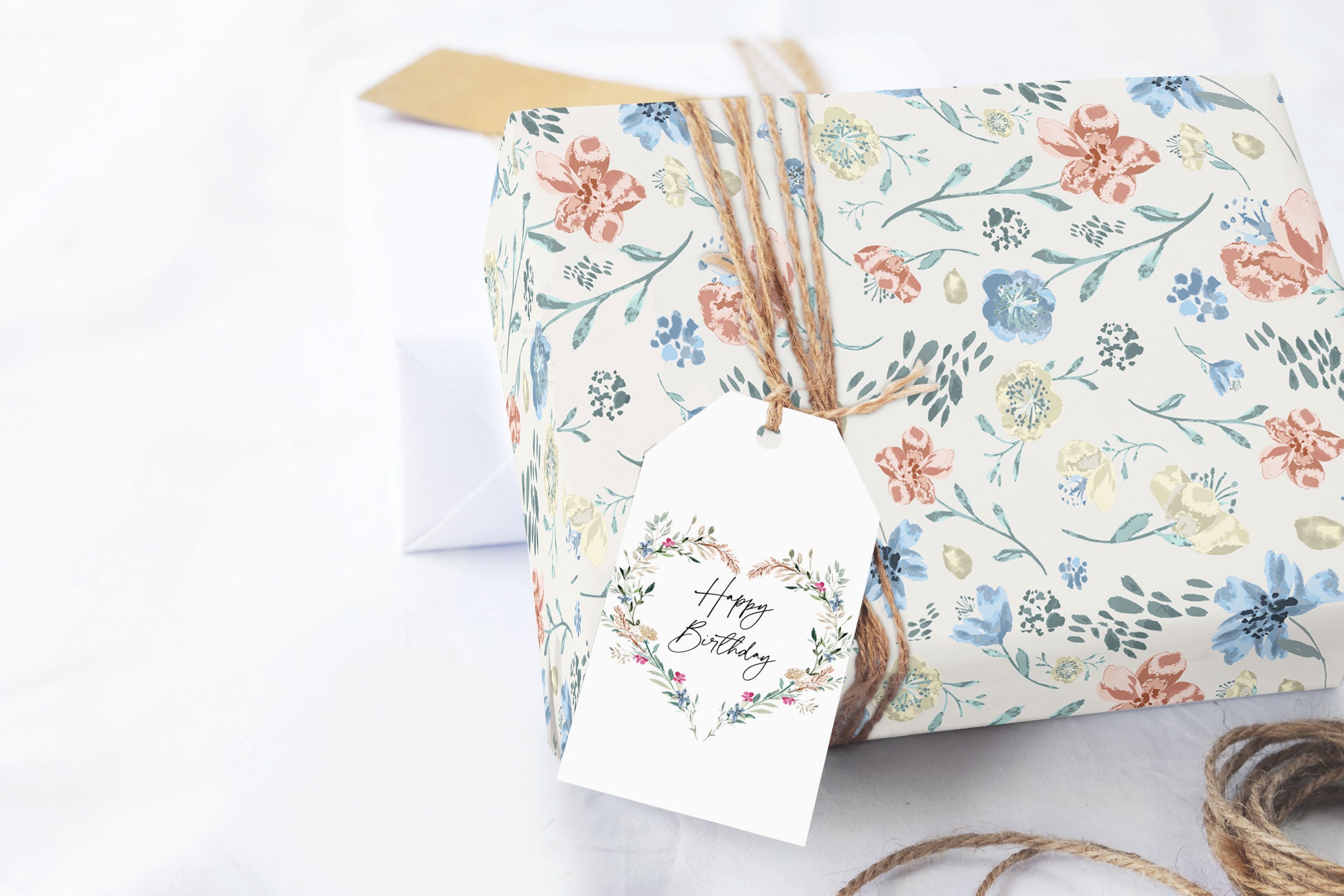 Blue and Pink Floral Wrapping Paper
