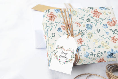 Blue and Pink Floral Wrapping Paper
