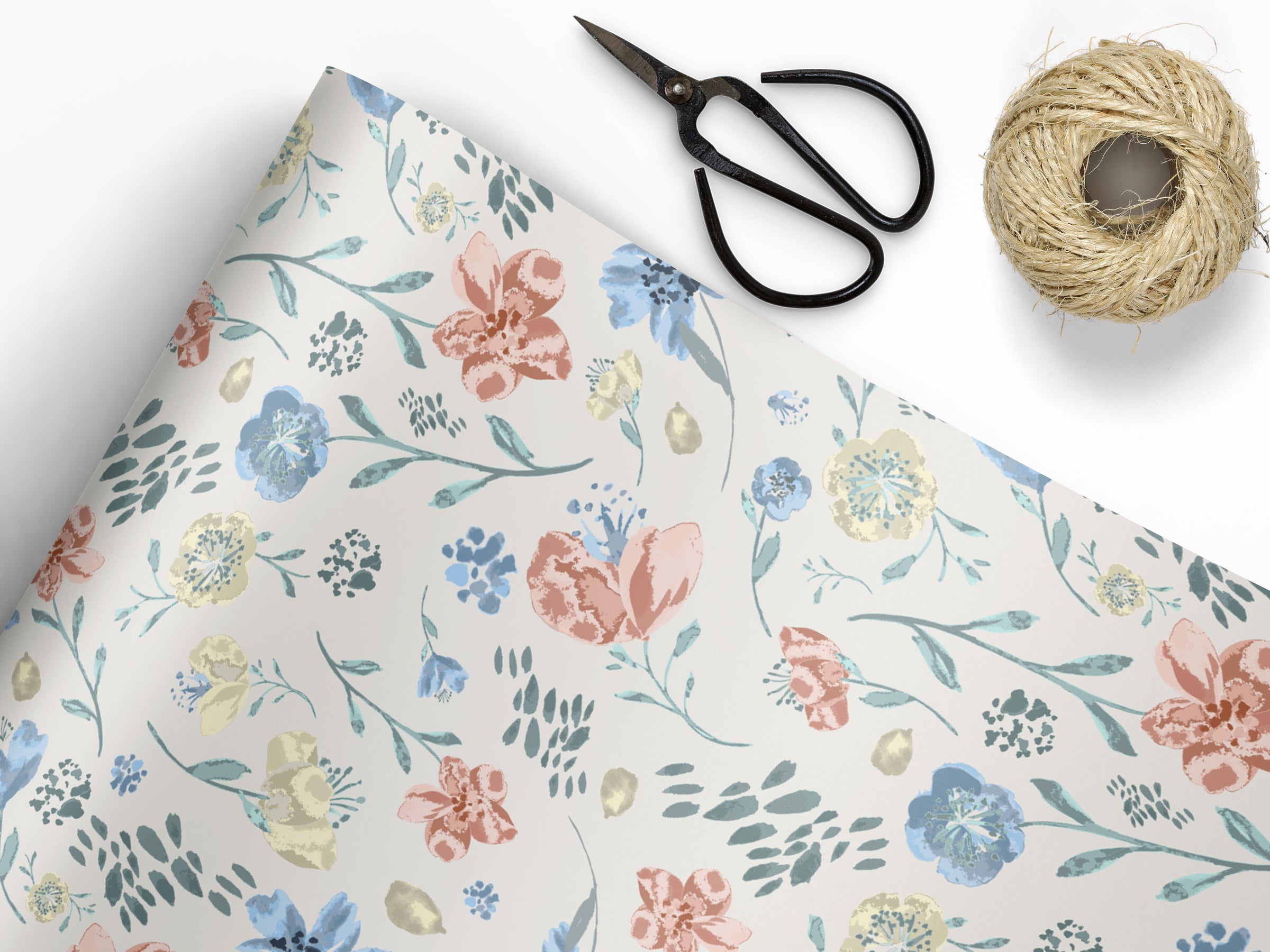 Blue and Pink Floral Wrapping Paper