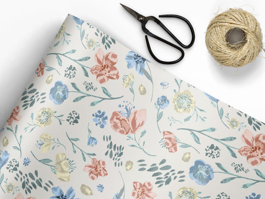 Blue and Pink Floral Wrapping Paper