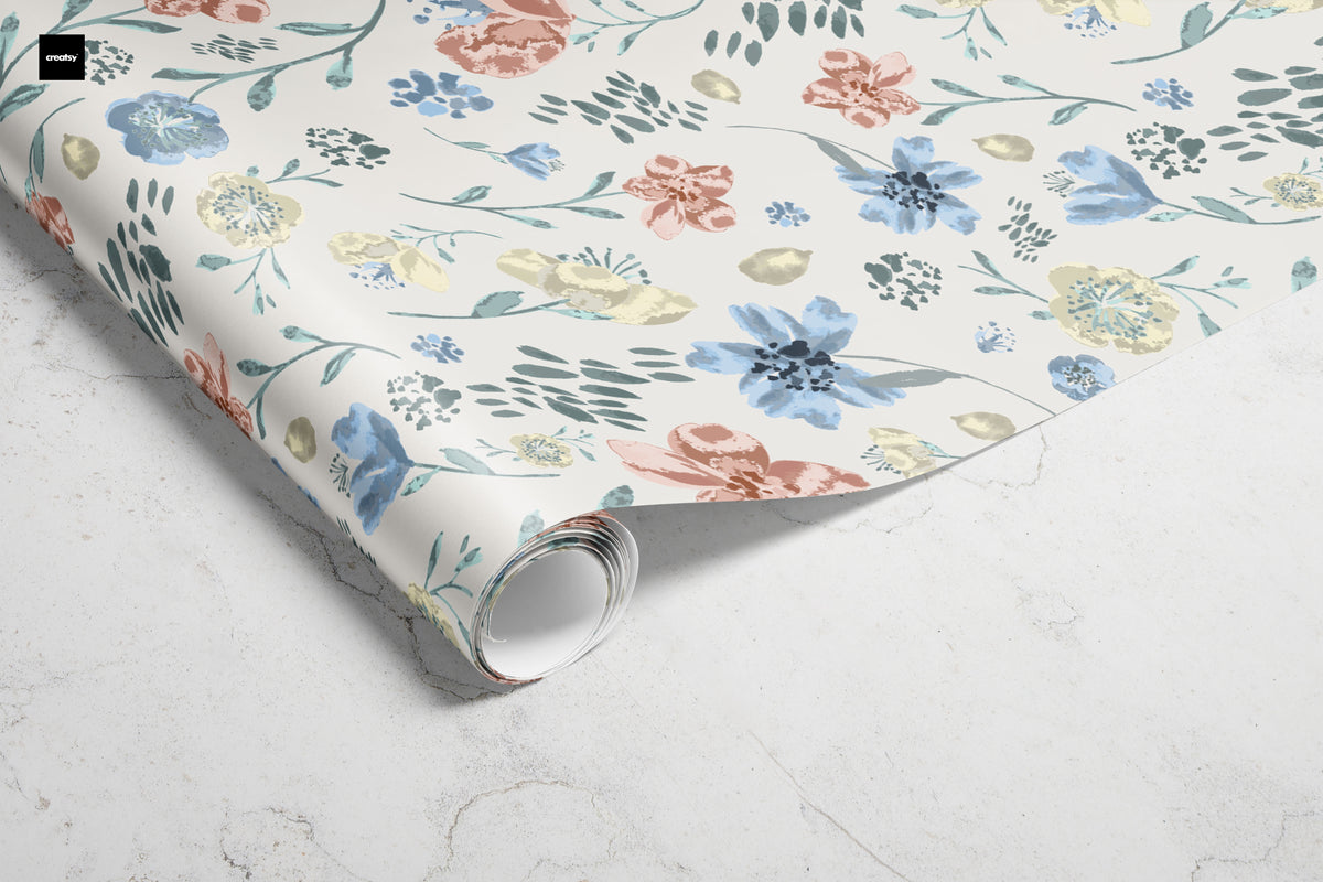 Blue and Pink Floral Wrapping Paper