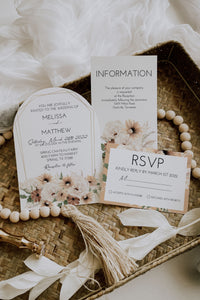 Boho Floral Arch with Gold Wedding Invitation