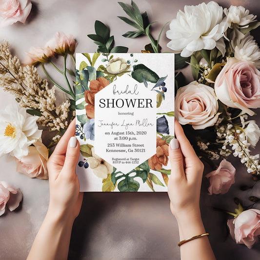 Botanical Floral Boho Bridal Shower Invitation