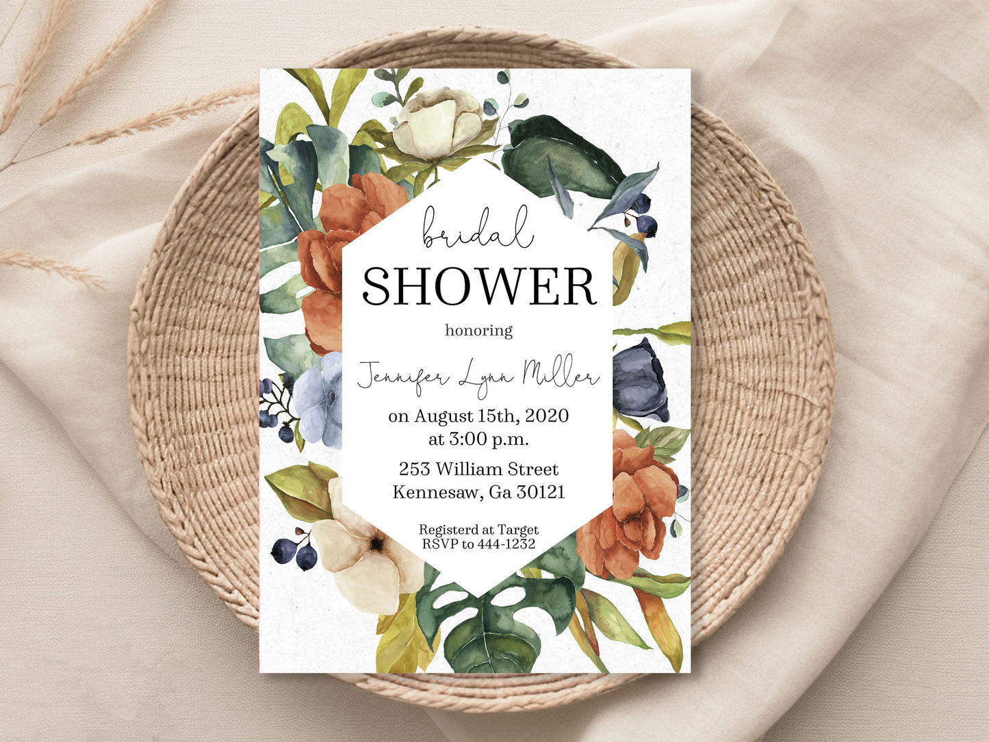 Botanical Floral Boho Bridal Shower Invitation