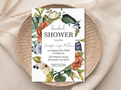Botanical Floral Boho Bridal Shower Invitation