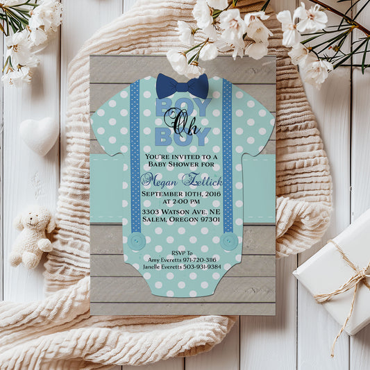 Boy oh Boy Bow Tie Outfit Rustic Baby Shower Invitation