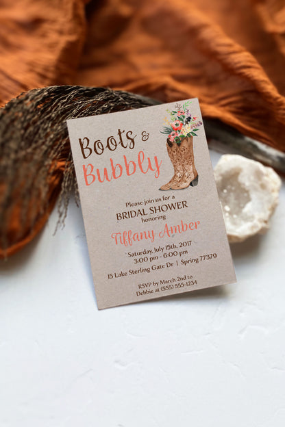 Boots and Bubbly Cowgirl Bridal Shower Invitation Template Editable Invitation Corjl Digital Download
