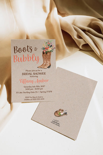 Boots and Bubbly Cowgirl Bridal Shower Invitation Template Editable Invitation Corjl Digital Download