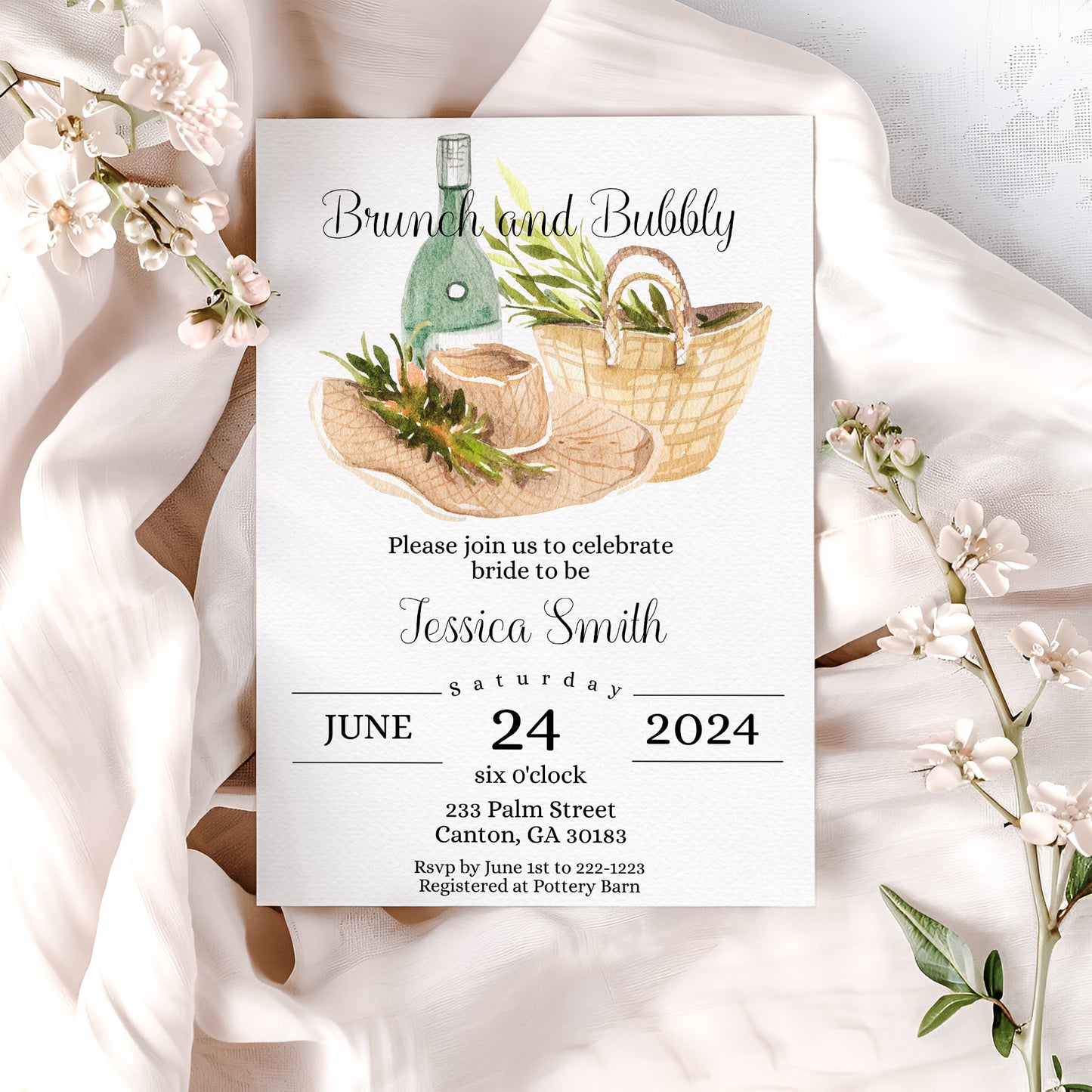 Brunch and Bubbly Picnic Bridal Shower Invitation Template Editable Invitation Corjl Digital Download