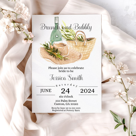 Brunch and Bubbly Picnic Bridal Shower Invitation Template Editable Invitation Corjl Digital Download