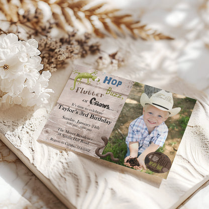Hop Buzz and Flutter Bug & Dirt Boy Custom Photo Birthday Invitation