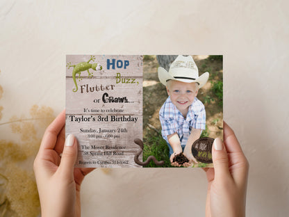 Hop Buzz and Flutter Bug & Dirt Boy Custom Photo Birthday Invitation