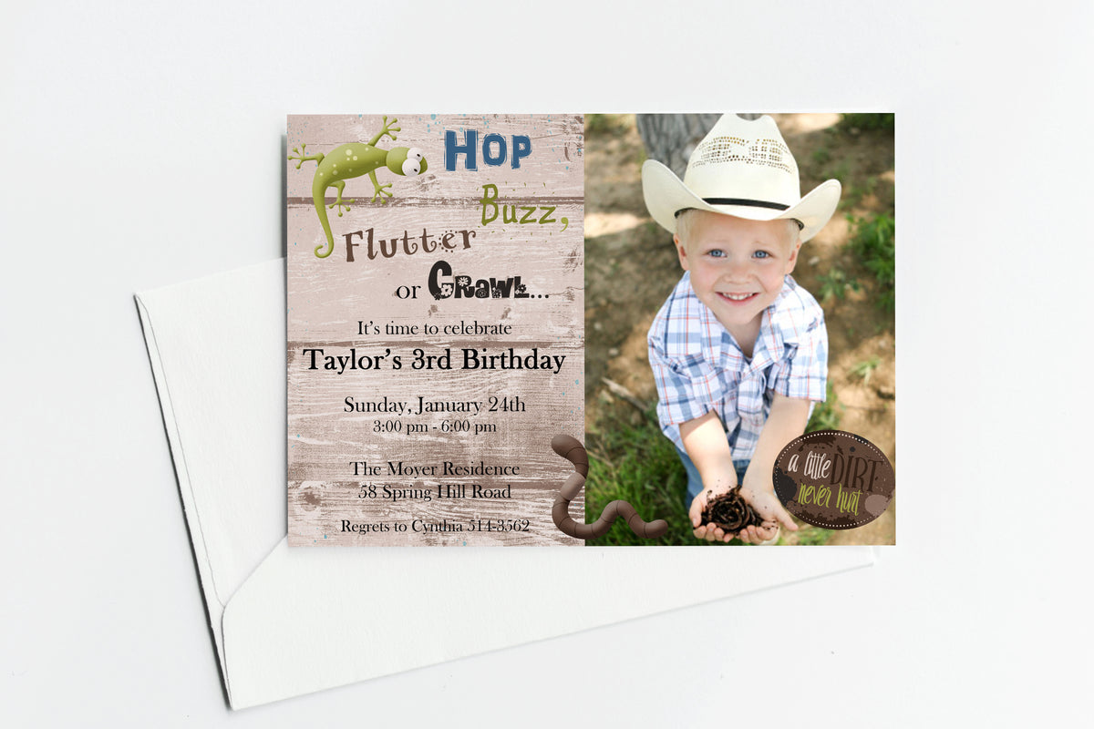 Hop Buzz and Flutter Bug & Dirt Boy Custom Photo Birthday Invitation